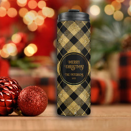 Elegante Tartan Black Gold Glitter Thermosbeker