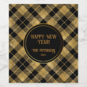 Elegante Tartan Black Gold Glitter Wijn Etiket (Enkel label)