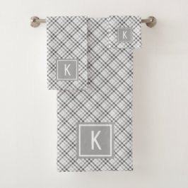 Elegante Tartan Grijs Wit Monogram Bad Handdoek