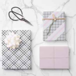 Elegante tartan grijs witte blos patroon inpakpapier vel
