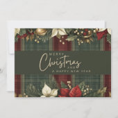 Elegante Tartan Plaid Poinsettias Vrolijk Kerstfee Feestdagenkaart (Voorkant)
