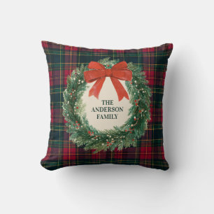 Elegante Tartan Plaid Prettig Kerstmis Familienaam Kussen
