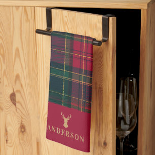 Elegante Tartan Plaid Prettig Kerstmis Familienaam Theedoek