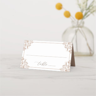 Elegante Taupe Beige Trouw Klassiek Vintage Plaatskaartje