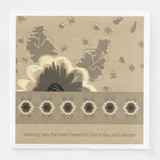 Elegante Taupe Bloem Servet (Voorkant)