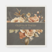 Elegante taupe bloemen bruiloft servetten (Voorkant)