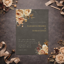 Elegante Taupe Bloemen Bruiloftsinvatiekaart Kaart