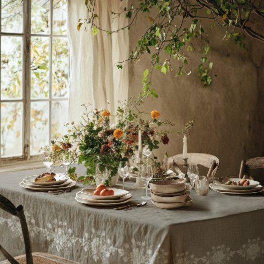 Elegante taupe bloemendessin  tafelkleed