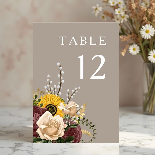 Elegante Taupe Bloemige Bruiloft Kaart