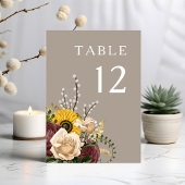 Elegante Taupe Bloemige Bruiloft Kaart