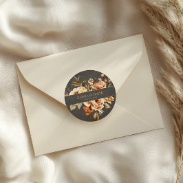 Elegante taupe bloemige ronde trouwsticker sticker