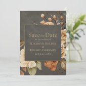 Elegante Taupe Bloemige Save the Date (Staand voorkant)