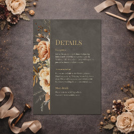 Elegante taupe bloemige trouwdetails kaart