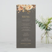 Elegante taupe bloemige trouwmenu menu (Staand voorkant)