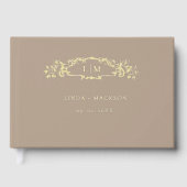 Elegante Taupe botanische kam monogram bruiloft Gastenboek (Voorkant)