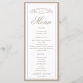 Elegante Taupe botanische kam monogram bruiloft Menu (Voorkant)