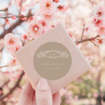 Elegante Taupe botanische kam monogram bruiloft