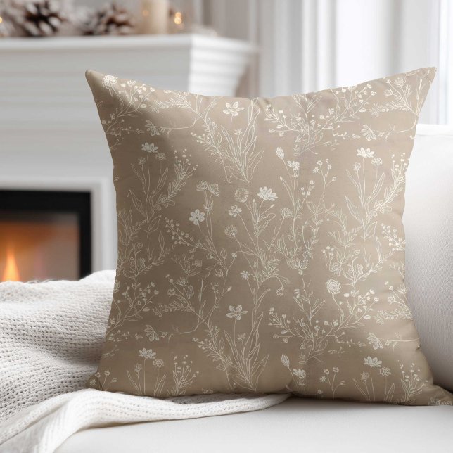 Elegante Taupe Bruine Bloem Kussen (Creator heeft geüpload)