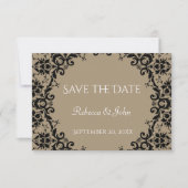 Elegante Taupe Damask Floral Wedding Save The Date (Voorkant)
