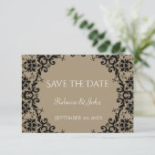 Elegante Taupe Damask Floral Wedding Save The Date (Staand voorkant)