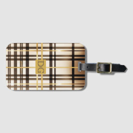 Elegante Taupe en Gouden Plaid Monogrammed Bagagelabel