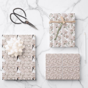 Elegante taupe en wit bruiloft inpakpapier vel