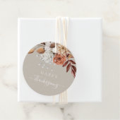 Elegante Taupe Fall laat Happy Thanksgiving Bedankjes Labels (In situ)
