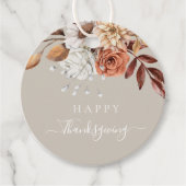 Elegante Taupe Fall laat Happy Thanksgiving Bedankjes Labels (Voorkant)