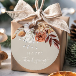 Elegante Taupe Fall laat Happy Thanksgiving Bedankjes Labels