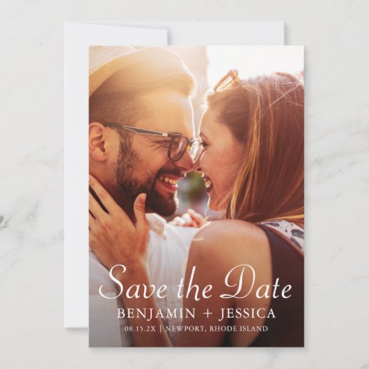 Elegante Taupe Fotobruiloft Save the Date (Voorkant)