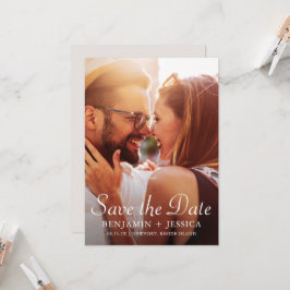 Elegante Taupe Fotobruiloft Save the Date