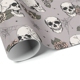 Elegante Taupe Gotische Schedels Halloween Skelet Cadeaupapier