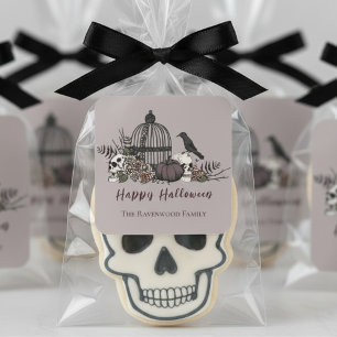 Elegante Taupe Grijs Gotisch Happy Halloween Vierkante Sticker