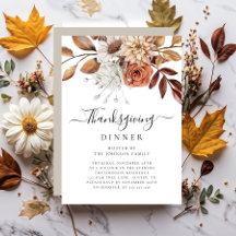 Elegante Taupe Herfst Bloemrijke Thanksgiving-dine
