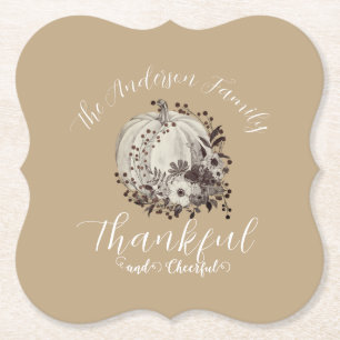 Elegante Taupe Herfst ‘Dankbaar En Opgewekt’ Kartonnen Onderzetters
