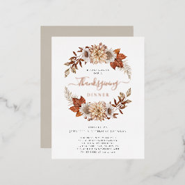 Elegante taupe herfst laat Thanksgiving diner Folie Uitnodiging Briefkaart