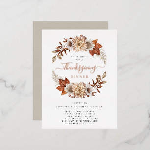Elegante taupe herfst laat Thanksgiving diner Folie Uitnodiging Briefkaart