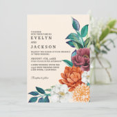 Elegante Taupe Herfst Terracotta Bloemenbruiloft Kaart (Staand voorkant)