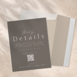 Elegante Taupe Huwelijksdetailkaart met QR-code Kaart