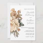 Elegante taupe met groene bloemenbruiloft kaart (Voorkant)