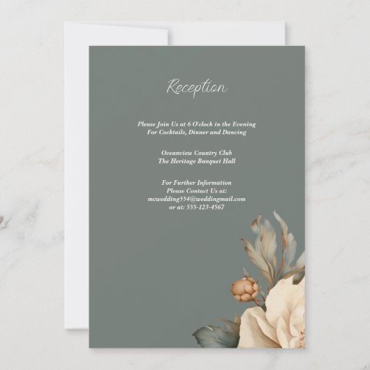 Elegante taupe met groene bloemenbruiloft kaart (Achterkant)