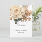 Elegante taupe met groene bloemenbruiloft menu (Staand voorkant)