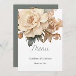 Elegante taupe met groene bloemenbruiloft menu