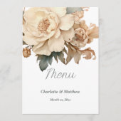 Elegante taupe met groene bloemenbruiloft menu (Voorkant)