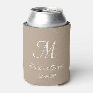 Elegante Taupe Monogram Wedding Party Favoriet Blikjeskoeler