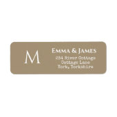 Elegante Taupe Monogram Wedding Return Adres Etiket (Voorkant)