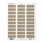 Elegante Taupe Monogram Wedding Return Adres Etiket (Full Sheet)