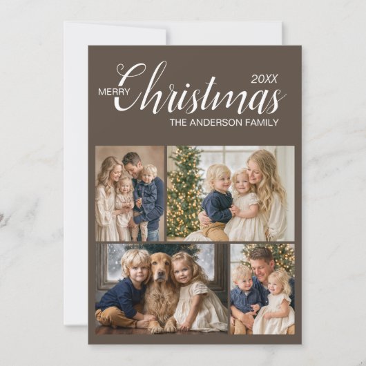 Elegante Taupe Multi Foto Kerstkaart (Voorkant)