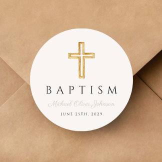 Elegante Taupe Religieus Kruis Doop Ronde Sticker