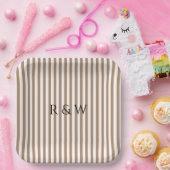 Elegante Taupe Stripes Zomer Gestreepte Bruiloft Papieren Bordje (Feest)